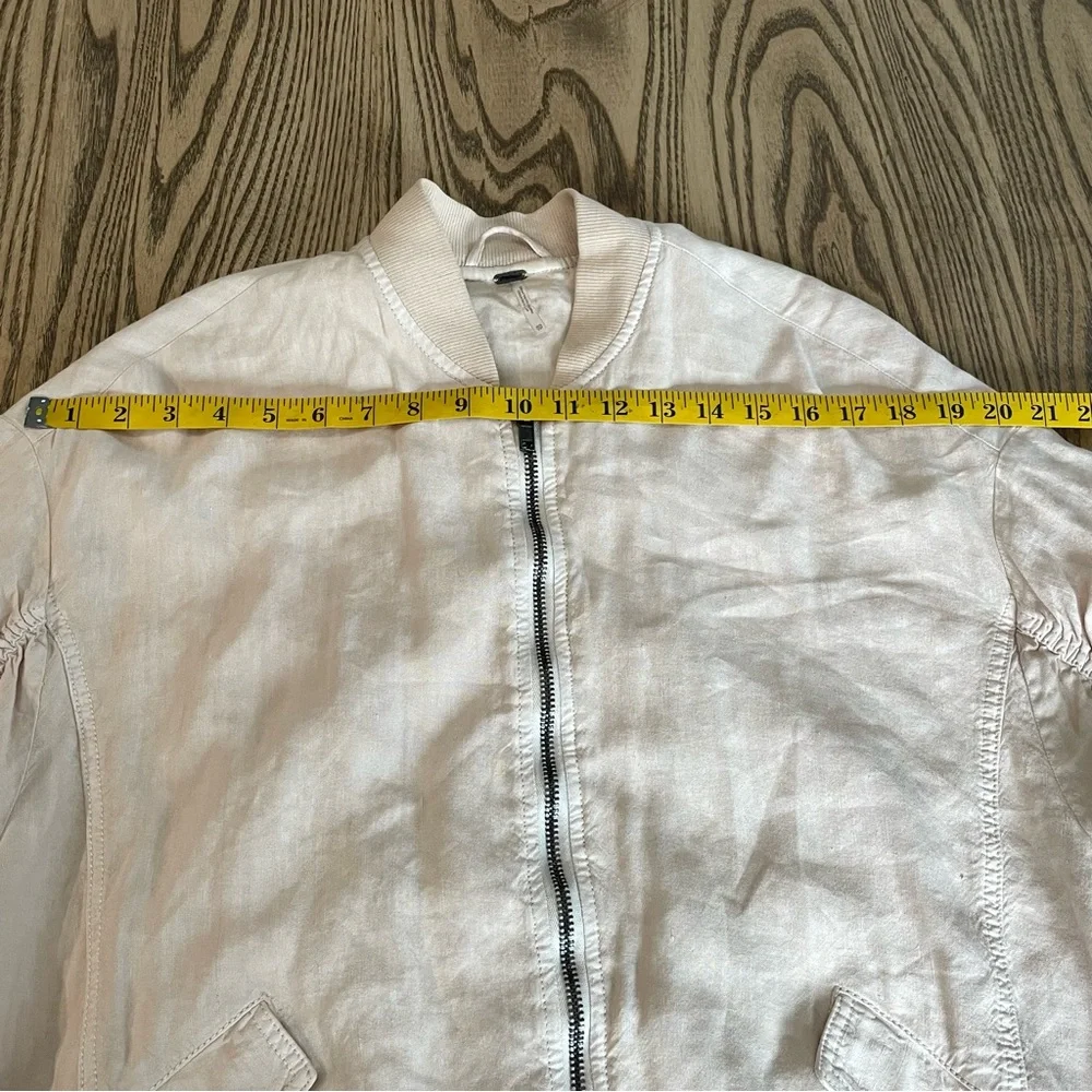 Free People‎ Bomber Jacket Rouched Linen Almond Womens XS